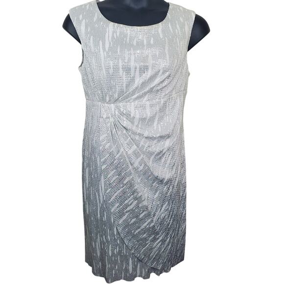 connected apparel Dresses & Skirts - CONNECTED APPAREL | Faux Wrap | Metallic Silver | Lisa Cocktail Dress | Size 14